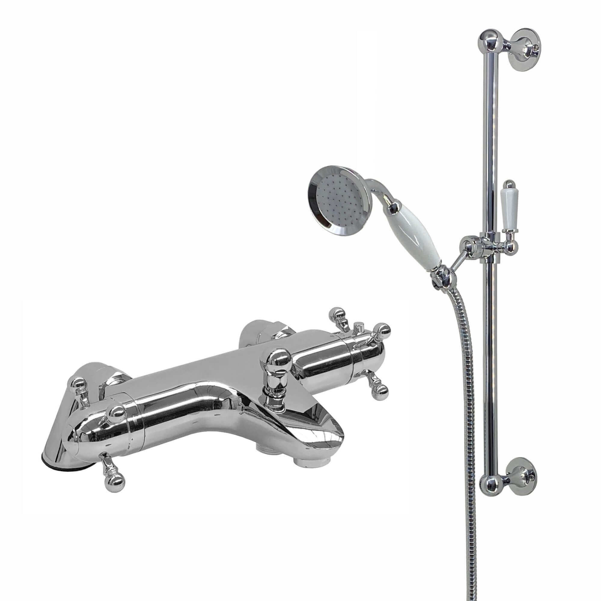 Buy Gallant traditional thermostatic bath shower bar mixer valve deck mounted with slider rail kit - chrome online UK